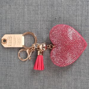 Pink Rhinestone Heart Keychain Purse Charm Backpack Clip Love Spouse Gift